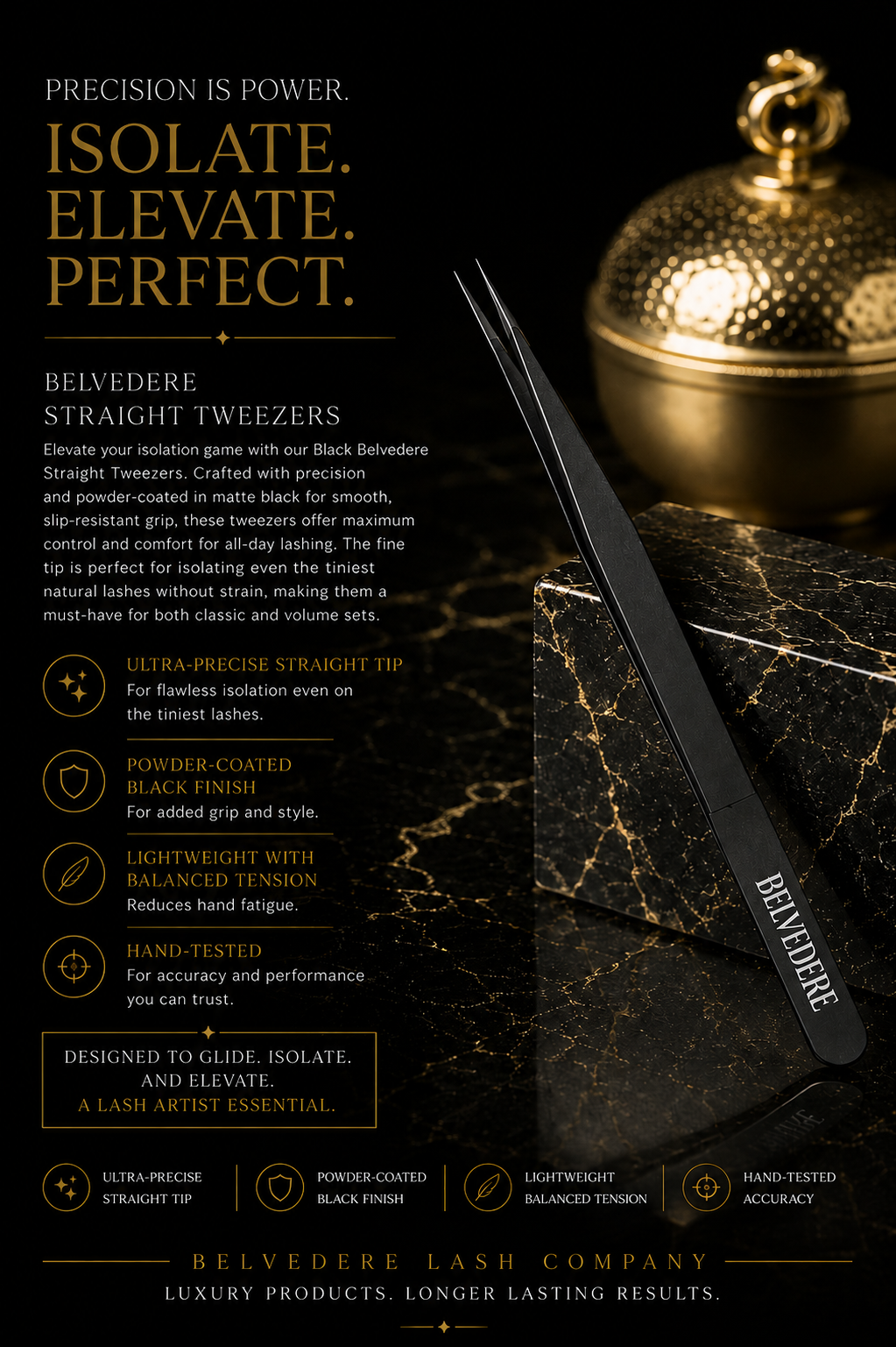 Belvedere Black Straight Isolation Tweezers